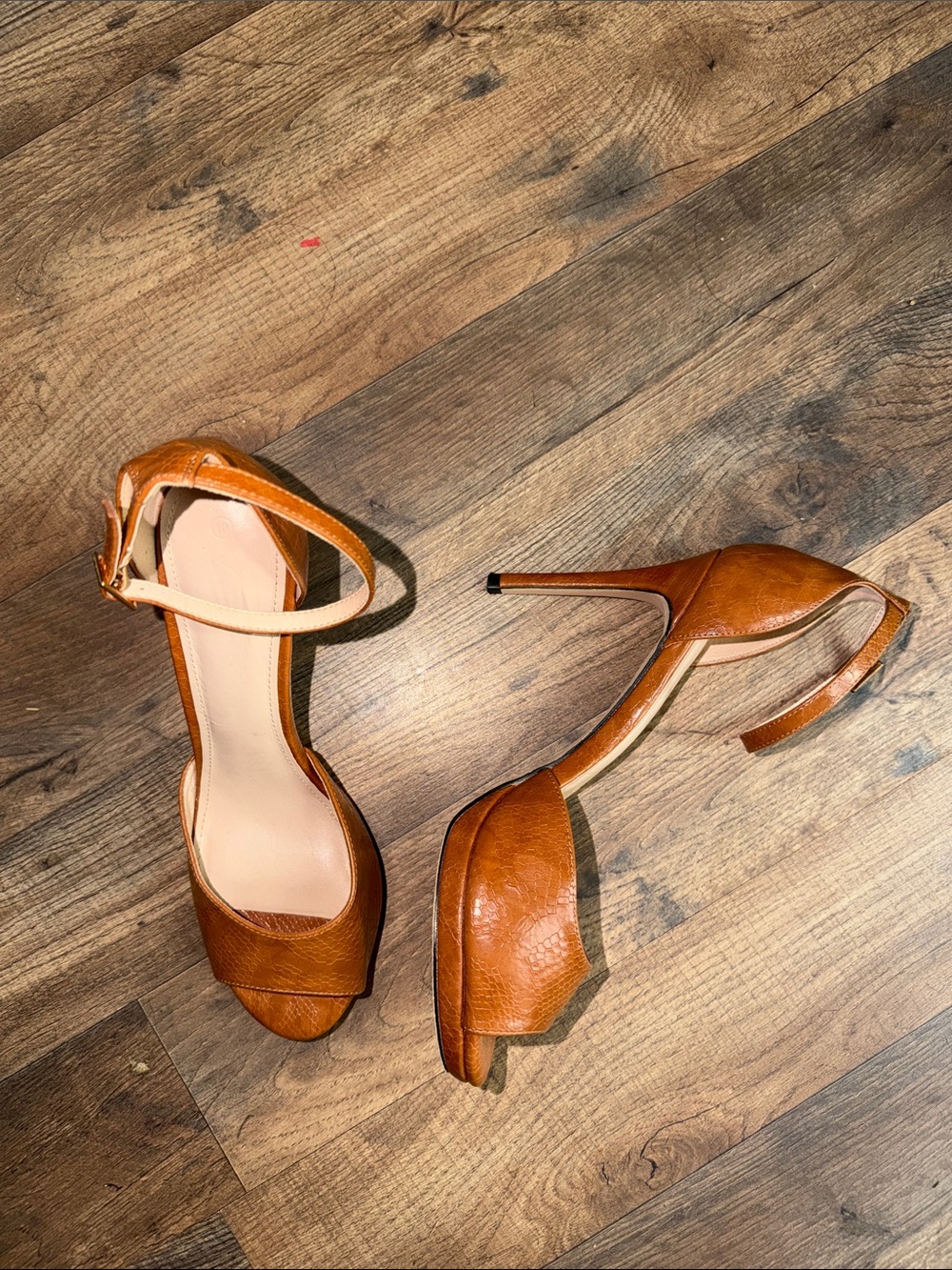 Women's Cognac Ankle-Strap Stiletto Heels